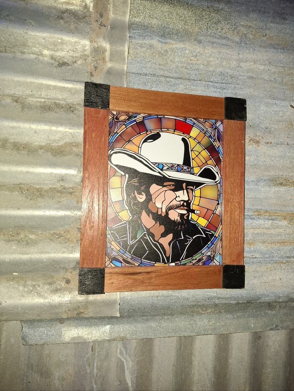 Waylon Jennings Outlaw Country Stained Glass Style Framed Art Print